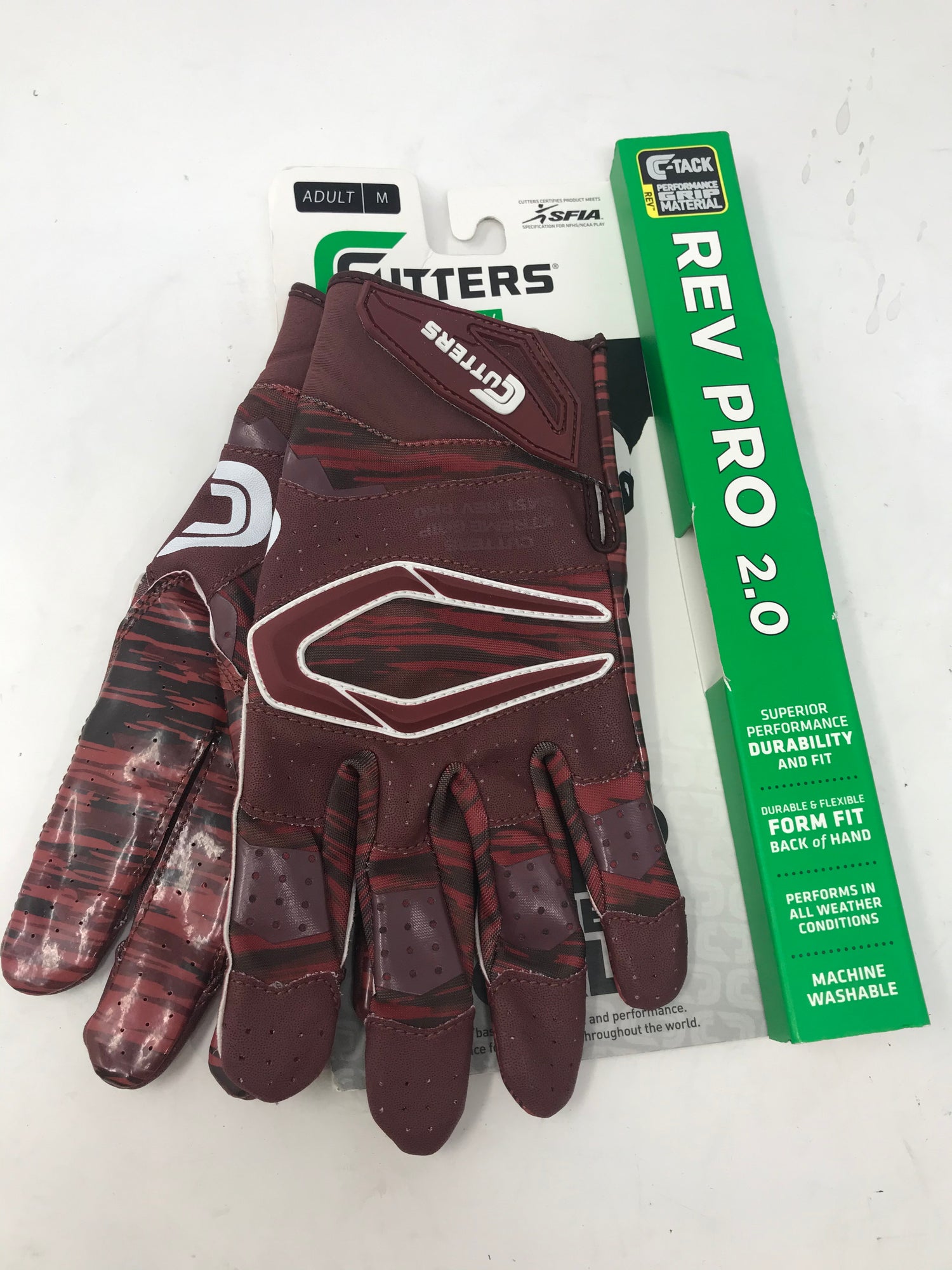 New Cutters Rev Pro Football Gloves, Best Grip Receiver Gloves Medium Maroon