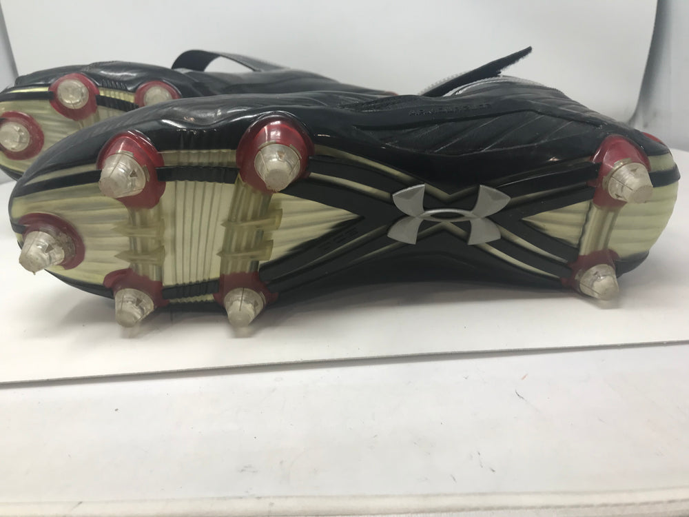 Used Under Armour Fierce II Mid Detachable Football Cleat Men's 14 Blk/Slvr/Rd