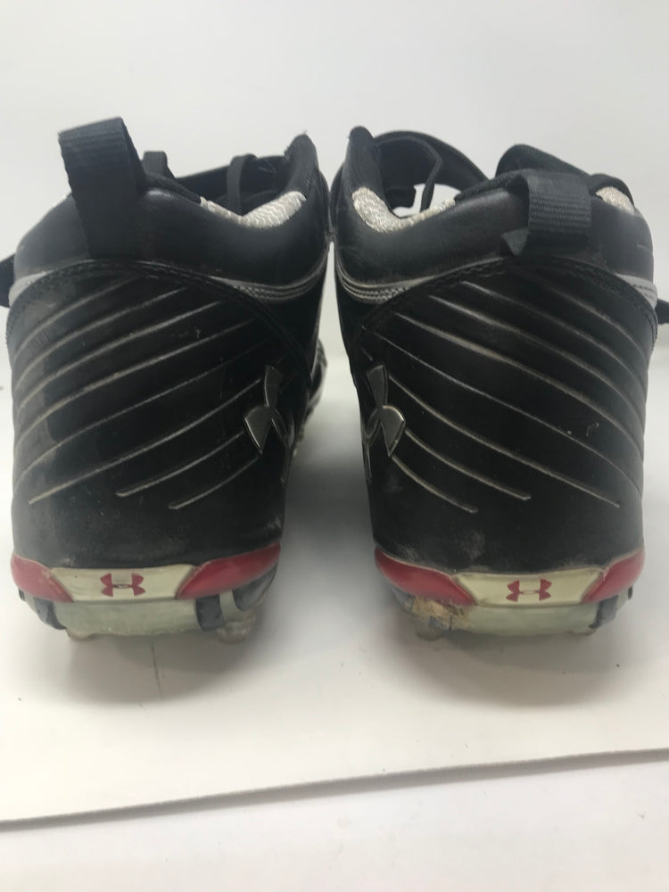 Used Under Armour Fierce II Mid Detachable Football Cleat Men's 14 Blk/Slvr/Rd