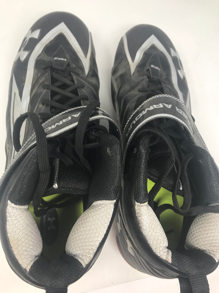Used Under Armour Fierce II Mid Detachable Football Cleat Men's 14 Blk/Slvr/Rd