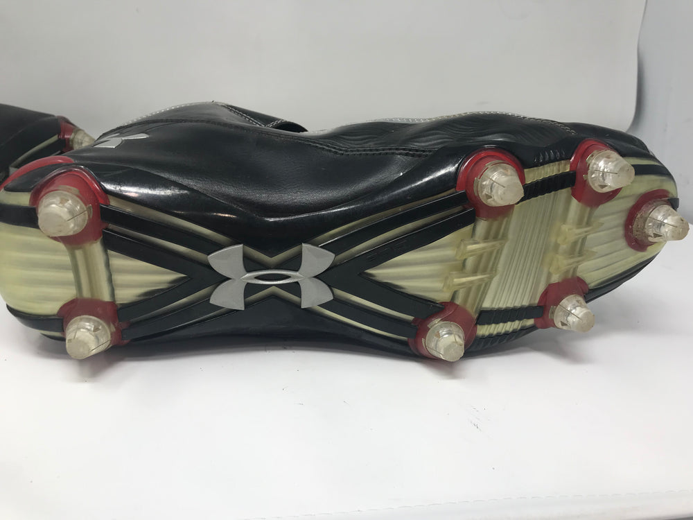 Used Under Armour Fierce II Mid Detachable Football Cleat Men's 16 Blk/Slvr/Rd