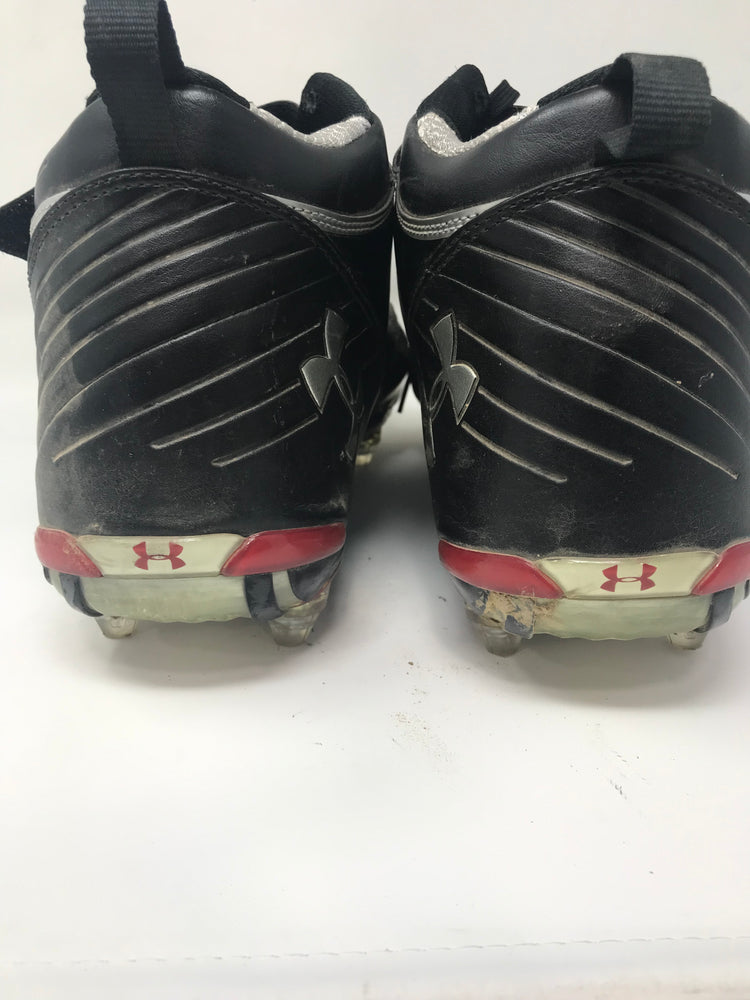 Used Under Armour Fierce II Mid Detachable Football Cleat Men's 16 Blk/Slvr/Rd