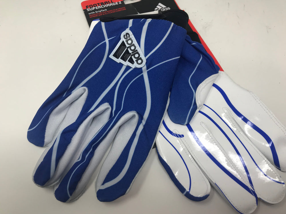 New adidas Supergharger 2 Football Receiver's Gloves Royal/White Youth X-Large