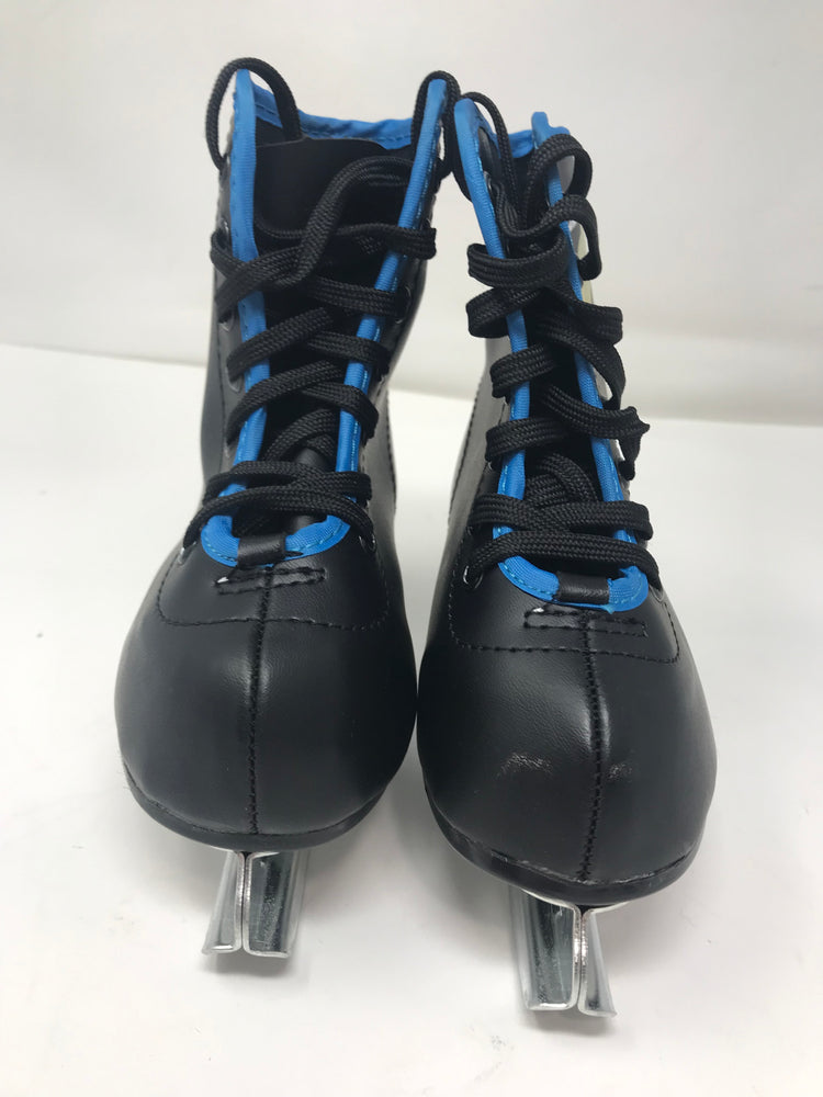 Used Boys American Chillin’ Double Runner Ice Skate 8Y Black/Blue/Gold