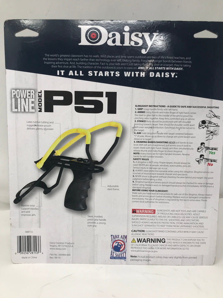 New Daisy P51 Slingshot Black/Yellow Includes Extra Band and Ammo