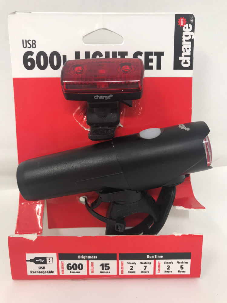 Used Charge Bike USB 600 Lumens Light Set Black/Red (Missing Charger)