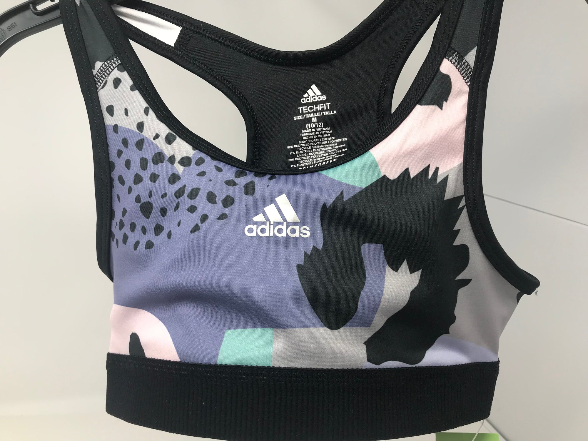 New Adidas Aeroready Techfit Sports Bra Big Girls Medium (10/12) Halo/Silver