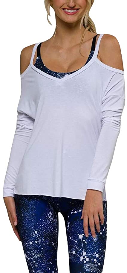 New Other Onzie Womens Flow Cold Shoulder Long Sleeve Top 3091 Extra Small White