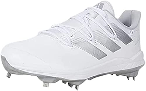 New adidas Men's Adizero Afterburner 8 Baseball Shoe, White/Silver Metallic/Team Light Grey, 10