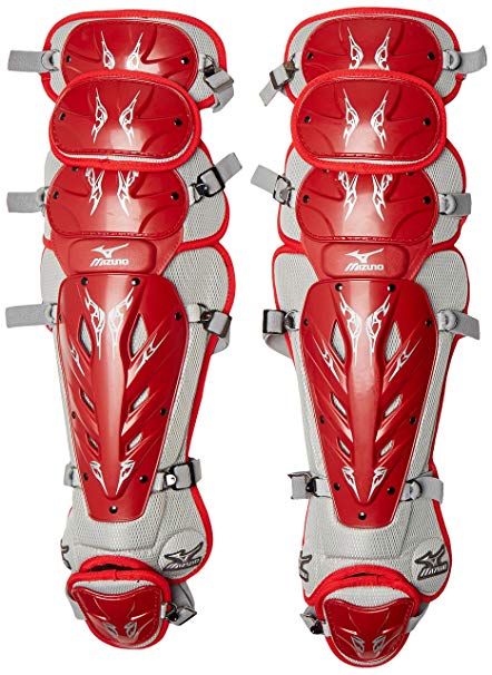 New Mizuno G2 Shin Guards 380257 16.5" Adult Baseball Catchers Red/Grey