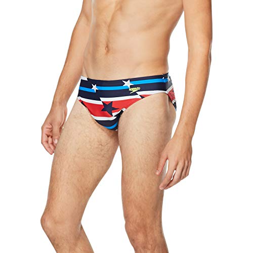 Speedo Men's Swimsuit Brief Powerflex Eco Solar, RED WHITE BLUE, 32