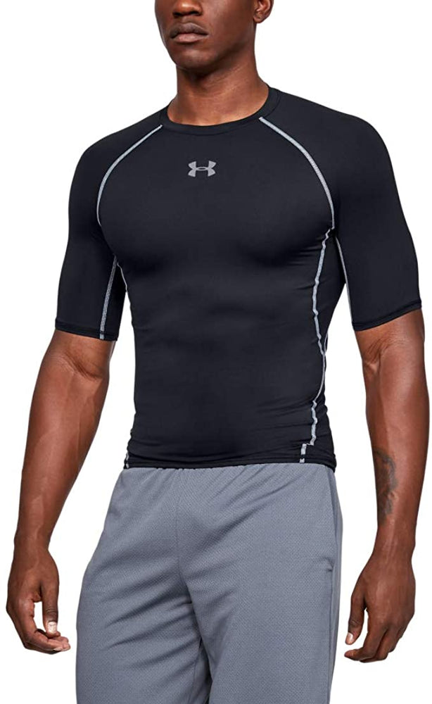 New Under Armour Men's HeatGear Armour Short Sleeve Compression T-Shirt Lrg BlkGr