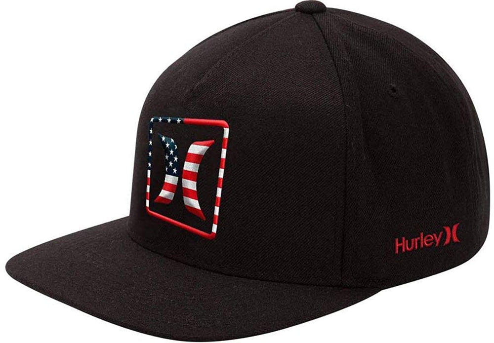 New Hurley Destination USA Flag Snapback Black/Red/White/Blue OSFA Men's Hat