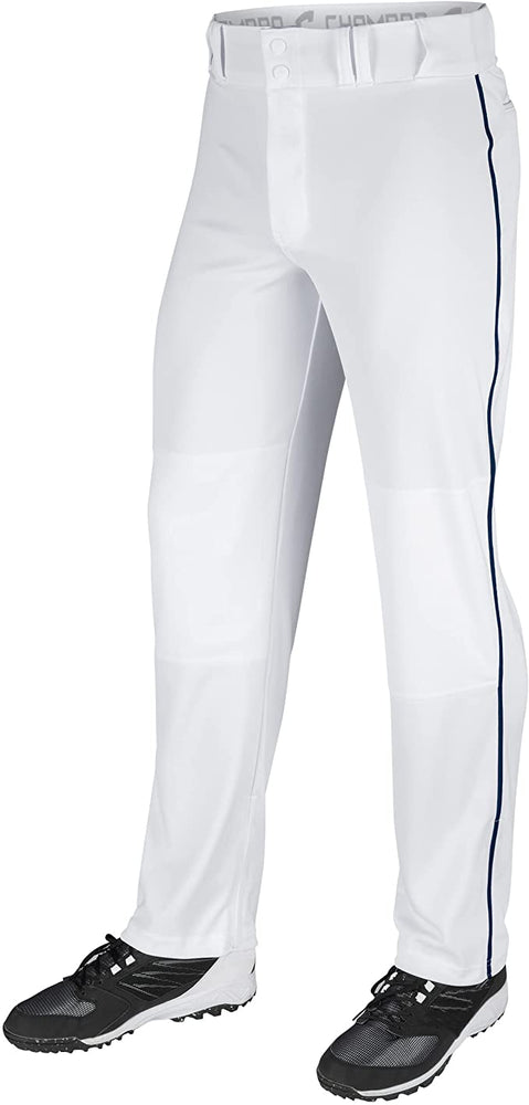 New CHAMPRO Boys' Youth Triple Crown Open Bottom Piped Baseball Pants Sm Wht/Nvy