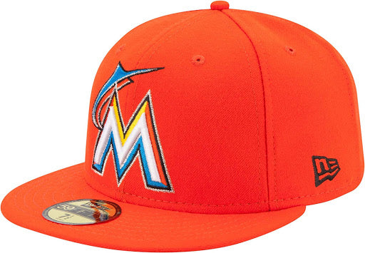 Miami Marlins New Era Mens Orange Fitted Baseball Hat Cap Sz 7 1/2 MLB