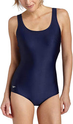 New Speedo Women's Long Powerflex Moderate Ultraback Swimsuit Navy 14L
