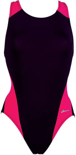 New Dolfin Women's 32 Performance Back Colorblock 1 Piece Swimsuit Black/Pink