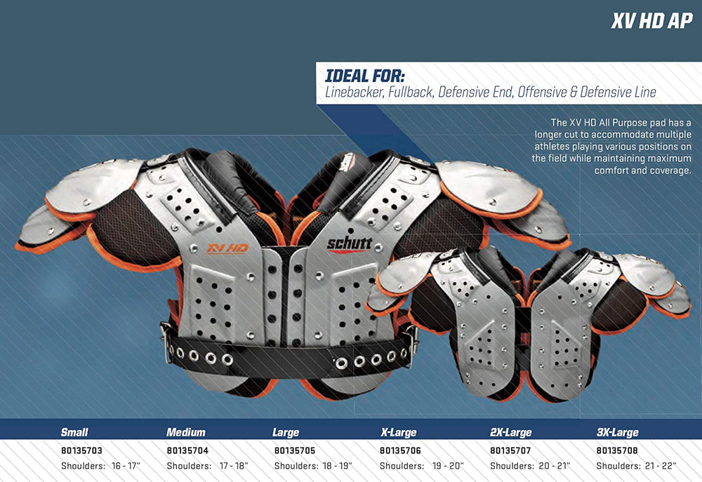 New Other Schutt Sports XV HD Varsity Football Shoulder Pad Gray/Black/Orange LG