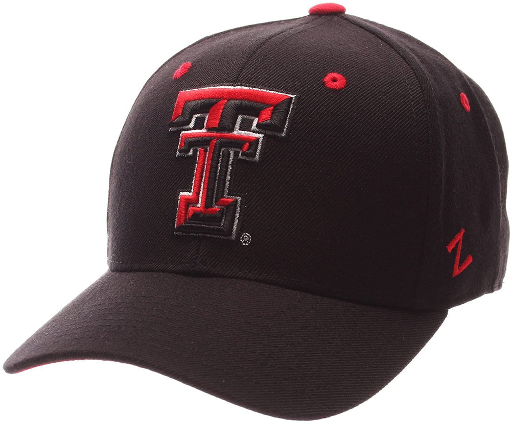 New Zephyr Texas Tech Red Raiders DH Fitted Hat 7 5/8" Black/Red 100% Woll