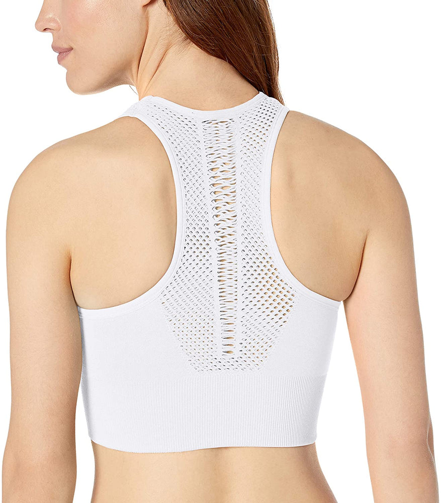 New Betsey Johnson Womens Mesh Bow Back Extended Seamless Bra Small White Mesh