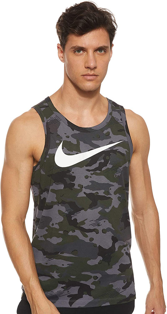 New Nike Mens Pro Dri-Fit Breathable Running Tank Camo Green Size
