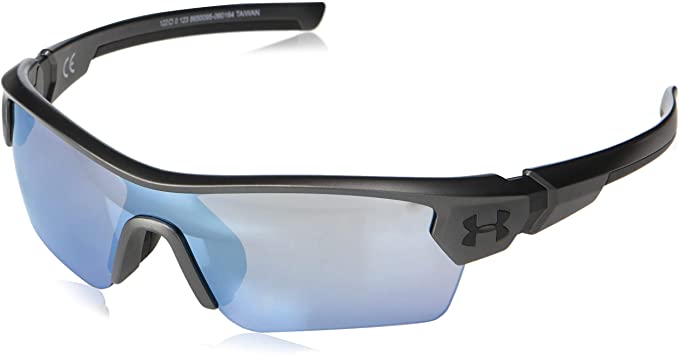 New Under Armour Youth Menace Wrap Baseball Sunglasses Grey Blue Mirrored Lens