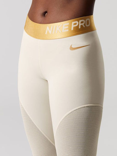 New Nike Women's Pro Warm 7/8 Training Tights (Light Cream/Gold, X