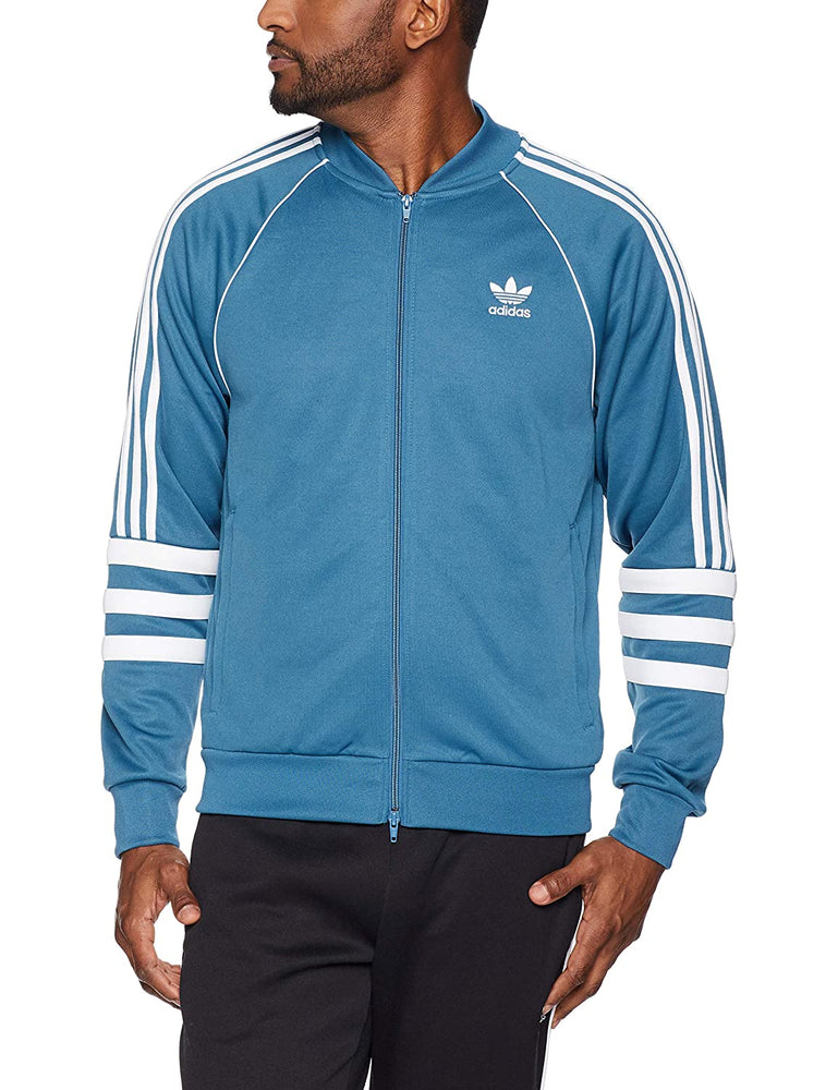 New Adidas Originals Striped Sleeve Track Jacket Small Blue/Whit –