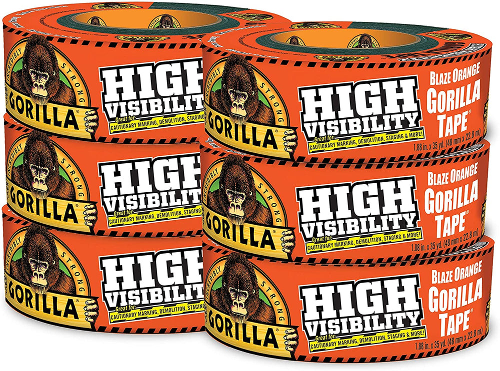 New Gorilla High Visibility Duct Tape, 1.88" x 35 yd, Blaze Orange, (Pack of 6)