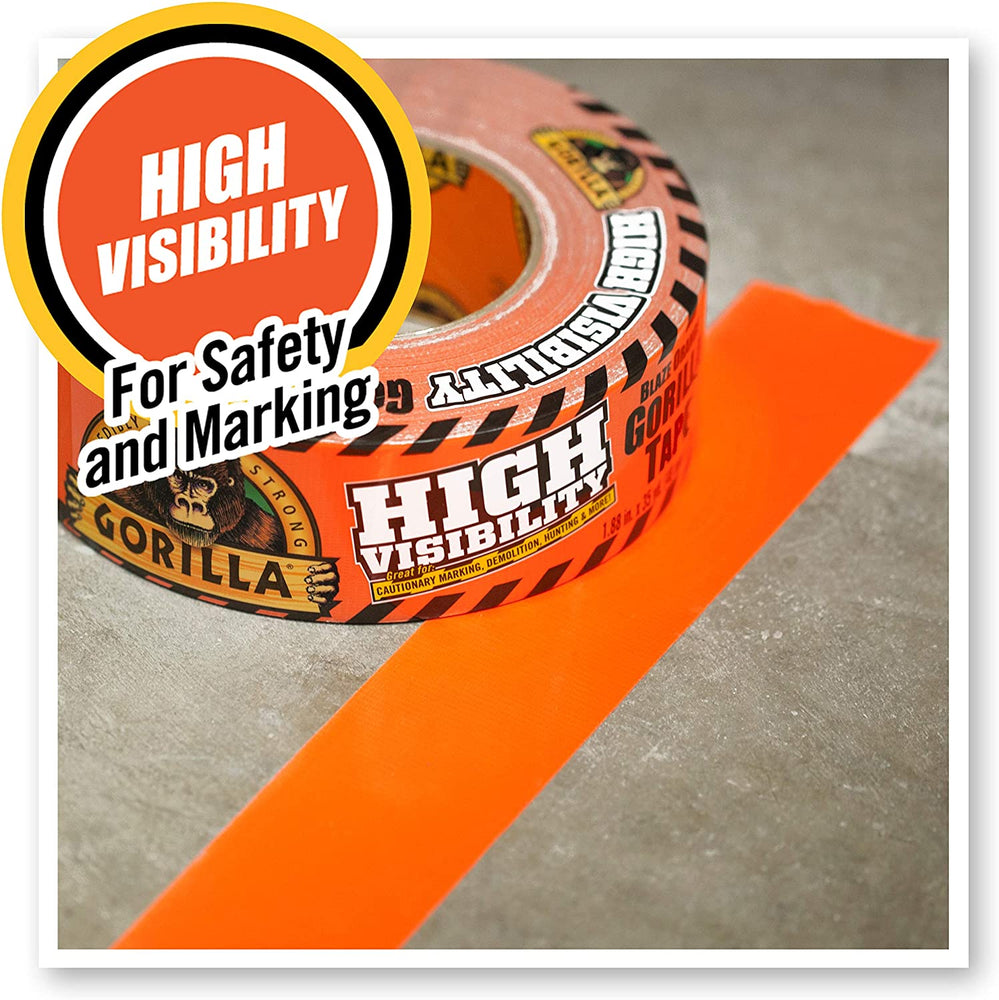 New Gorilla High Visibility Duct Tape, 1.88" x 35 yd, Blaze Orange, (Pack of 6)