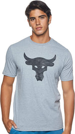 New Under Armour Men's Project Rock Brahma Bull Logo Short Sleeve XL Gry/Blk