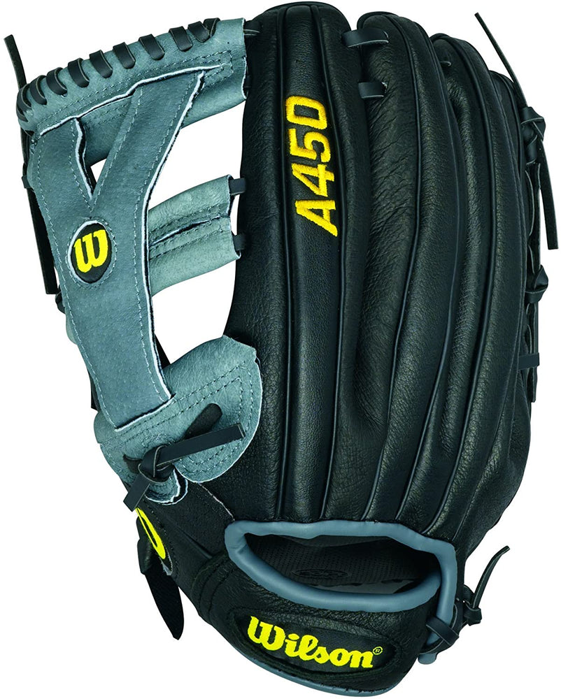 New Wilson A450 Youth Advisory Staff Glove A04RL15 12" Baseball LHT Black/Gray