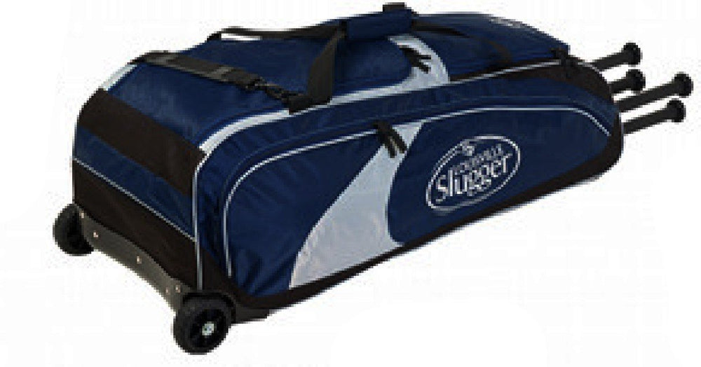 New Louisville Slugger Wheeled Player Bag Equipment Bag Baseball Navy/Silv