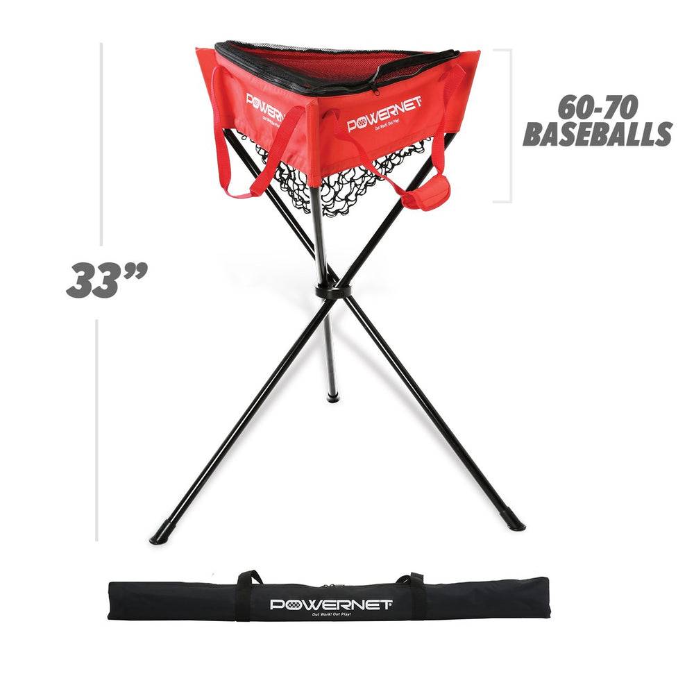 New PowerNet Baseball Softball Zippered Removable Ball Caddy Practice - Red