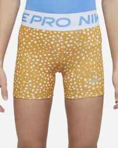 New Nike Pro Girls Dri-FIT 3" Shorts Yellow/ White Large