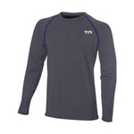 New TYR Mens Long Sleeve Rashguard Grey/Blue XX-Large 88% Polyester/12% Spandex