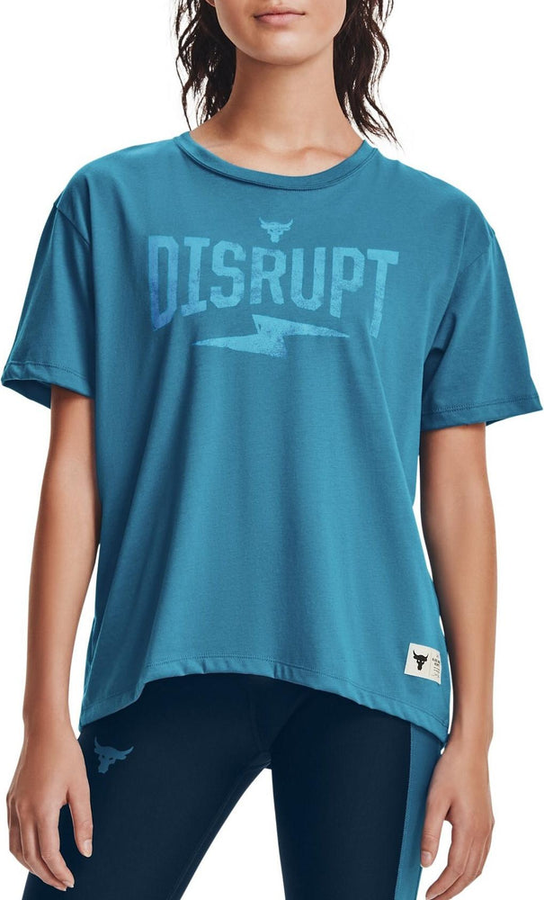 New Under Armour Women Small Project Rock Disrupt Short Sleeve Blue