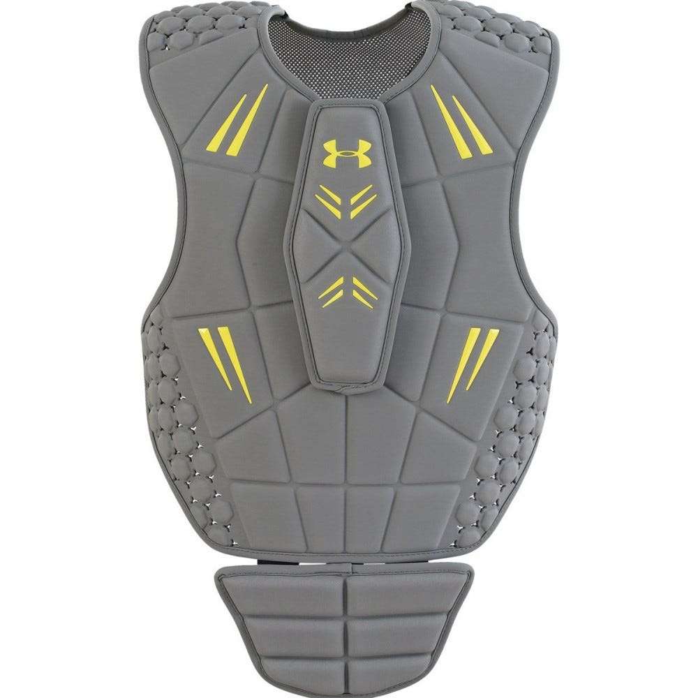 New Under Armour VFT Goalie Lacrosse Chest Pad Silver/Yellow Medium